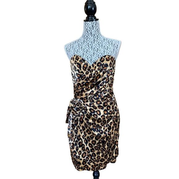 Vintage A.J. Bari for Neiman Marcus Silk Strapless Leopard Print Cocktail Dress - Picture 3 of 12